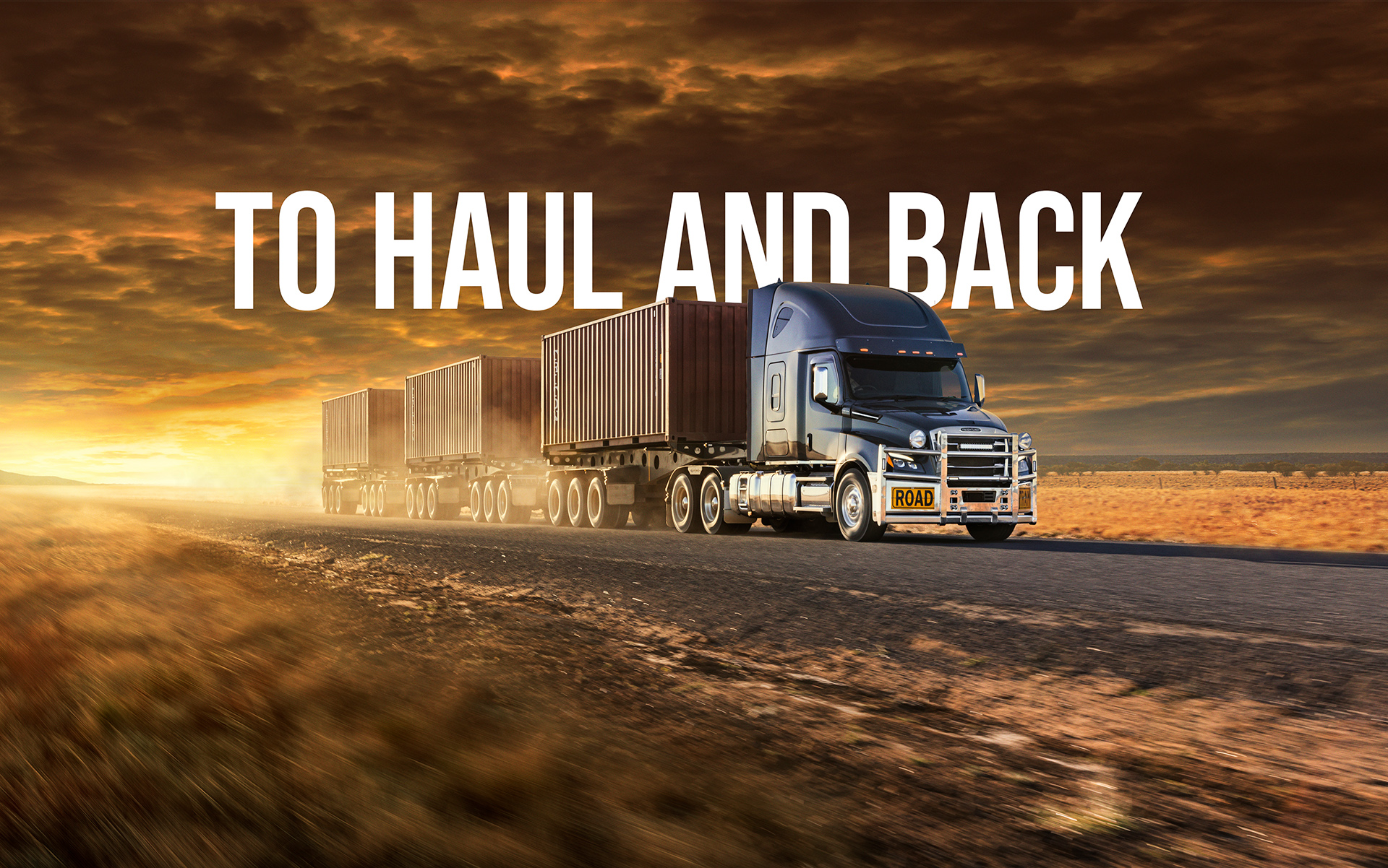 retouched image of a cascadia truck on a dusty road