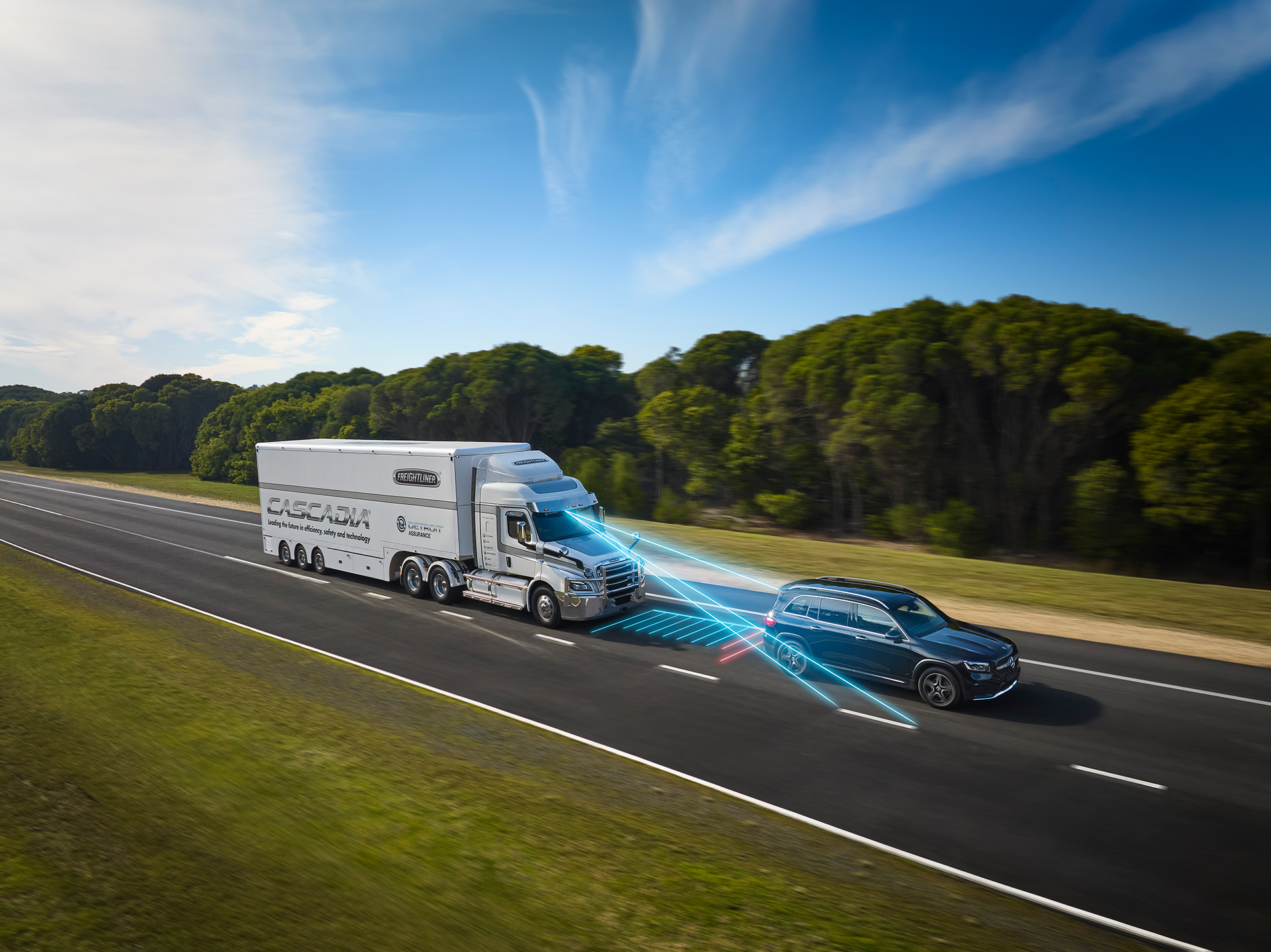 reouched image of freightliner truck safety features