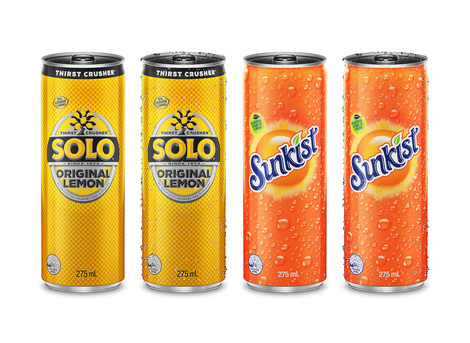 3d rendered cans of solo and sunkist